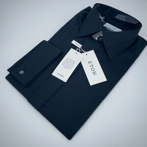 Eton Dress Shirt Mens L 16 - 41 Black Fine Twill Stretch Contemporary Fit Formal